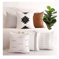 Cotton And Faux Leather Throw Pillow Cover Set 6 - LPC10 - Thumbnail 1