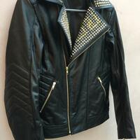 Crafted Leather Handmade Men Punk Gold & Sliver Studded Black With Slashed Pockets - Thumbnail 1