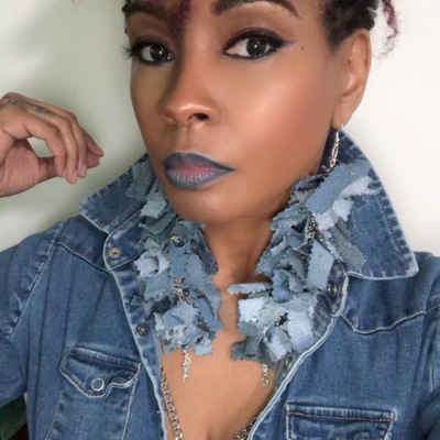 Denim long tassel earrings