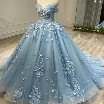 Mermaid blue tulle lace long prom dresses sweet 16 dresses