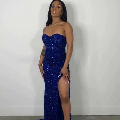 Mermaid royal blue sequin evening dresses - Thumbnail 3