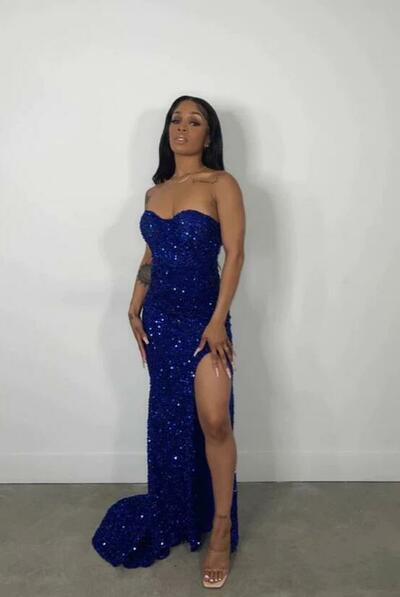 Mermaid Royal Blue Sequin Evening Dresses