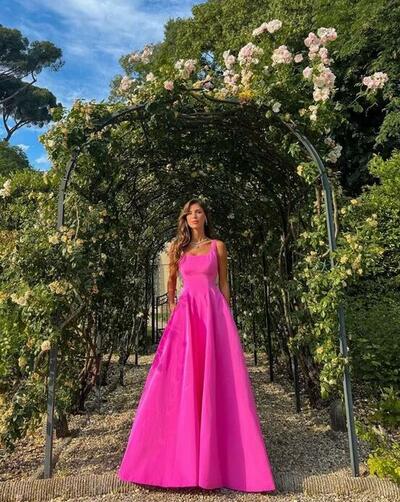 Elegant Hot Pink A Line Long Prom Dresses