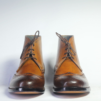 Handmade Brown Ankle High Wing Tip Brogue Leather Boot For Men's - Thumbnail 1