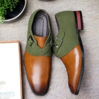 Handmade Men's Two Tone Leather & Suede Double Monk Buckle Dress Shoes - Thumbnail 1