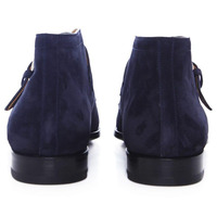 Handmade Men's Suede Navy Blue Leather Chukka Monk strap Boots - Thumbnail 2