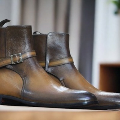 Handmade men's two tone jodhpur formal leather ankle high boots