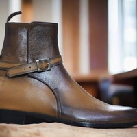 Handmade Men's Two Tone Jodhpur Formal Leather Ankle High Boots - Thumbnail 1