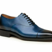 Handmade Blue Cap Toe Lace Up Leather Shoes For Men's - Thumbnail 1