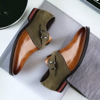 Handmade Men's Two Tone Leather & Suede Double Monk Buckle Dress Shoes - Thumbnail 1
