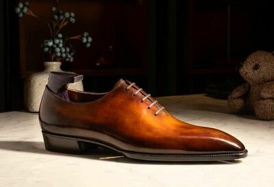 Handmade Men Whole cut Dress Lace up Oxford Shoes with Customized Brown Patina