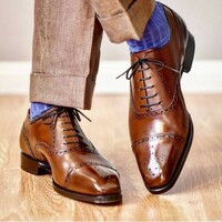 New Men's Tailor Made Oxford Shoes Good Year Welted Semi Brogue Dress Shoes for Men - Thumbnail 2