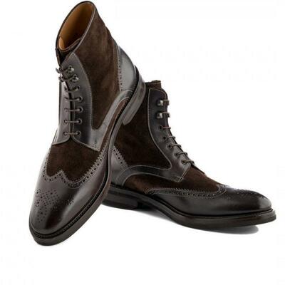 Wing tip high ankle brogue toe brown color stylish genuine leather men boots