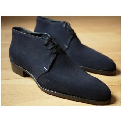 Handcrafted blue color chukka suede leather lace up men's party wear boots