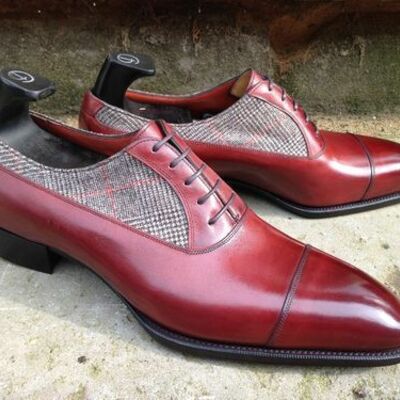 Men's maroon oxford premium leather rounded cap toe party wear handcrafted shoes