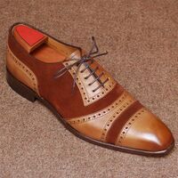 Handmade Tan Brown Shoes, Men's Brogue Formal Cap Toe Suede Leather Shoes - Thumbnail 1