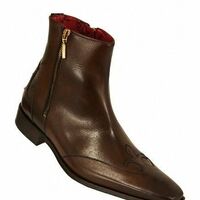 Men Brown Zipper Genuine Leather Boots - Thumbnail 1