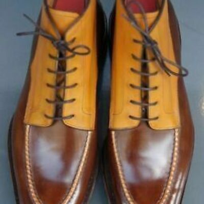 Tan brown split toe superior premium leather lace up men high ankle boots - Thumbnail 4