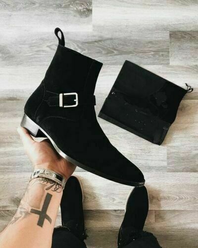 Handmade Men Black Suede Jodhpurs boots, Men Black ankle boots, Men casual boots