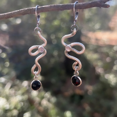Moonstone & obsidian snake earrings