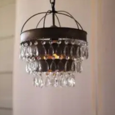 Pendant lamp with layered shade and hanging gems 10"d x 13"t - cll1233 - Thumbnail 2