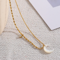 Moon Steel Necklace CZ - Thumbnail 2