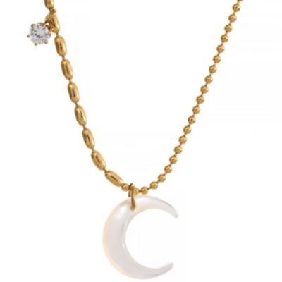 Moon steel necklace cz