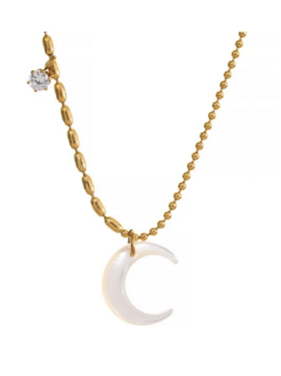 Moon Steel Necklace CZ