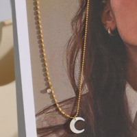 Moon Steel Necklace CZ - Thumbnail 4