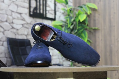 Fashion Handmade Men's Blue Suede Laceup Dress Shoes