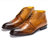 Handmade chukka Boot, Men's Tan Brown Black Tone Leather Boot. - Thumbnail 1