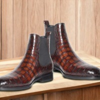 Chelsea Men's Brown Fashion Alligator Print Leather Handmade Ankle Boots - Thumbnail 1