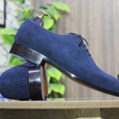 Fashion handmade men's blue suede lace up dress shoes