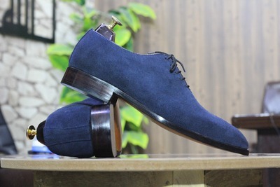 Fashion Handmade Men's Blue Suede Lace Up Dress Shoes