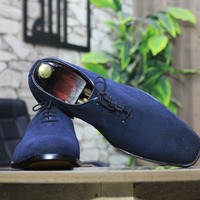 Fashion Handmade Men's Blue Suede Lace Up Dress Shoes - Thumbnail 1