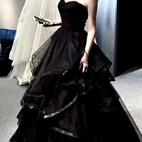 Stunning Luxurious French Princess Off Shoulder Push-up Bustier Shiny Dots Lace Ruffle Layered Gown Evening Dress - Thumbnail 8