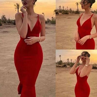 Simple v neck straps red short prom dress