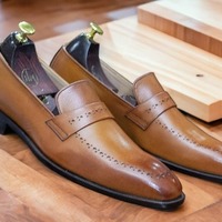 Handmade Brown Leather Penny Men's Loafer Fashion Shoes - Thumbnail 1