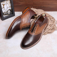 Men's Handmade Two Tone Derby Dress Leather Lace Up Oxford Shoes - Thumbnail 1