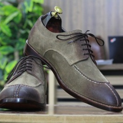Men's gray lace up leather handmade formal shoes - Thumbnail 2