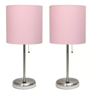 Limelights stick lamp with usb charging port and fabric shade 2 pack set - lc2002-pnk-2pk - Thumbnail 1