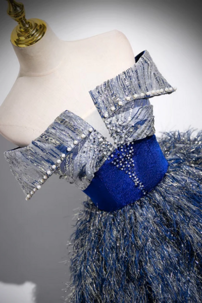 Unique A Line Shiny Sequin Blue Long Prom Gown, Blue Long Evening Dress KPP1775