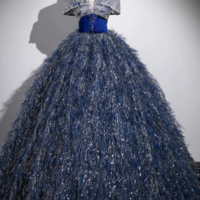 Unique A Line Shiny Sequin Blue Long Prom Gown, Blue Long Evening Dress KPP1775 - Thumbnail 1