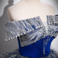 Unique A Line Shiny Sequin Blue Long Prom Gown, Blue Long Evening Dress KPP1775 - Thumbnail 2