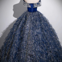 Unique A Line Shiny Sequin Blue Long Prom Gown, Blue Long Evening Dress KPP1775 - Thumbnail 3