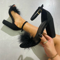  The open toe shallow mouth buckle with thick high heel sandals 3 colors - Thumbnail 1