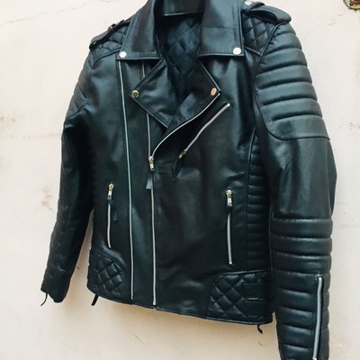 Crafted leather men's motorcycle genuine black leather slim fit biker jacket - Thumbnail 4