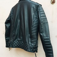 Crafted Leather Men's Motorcycle Genuine Black Leather Slim fit Biker Jacket - Thumbnail 1