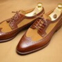 New Handmade Mens 5 Eyelet Derby Full Brogue Long Wing-tip Dress Shoes - Thumbnail 1