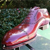 New Handmade Red Color Oxford Lace up Men Dress Shoes - Thumbnail 1